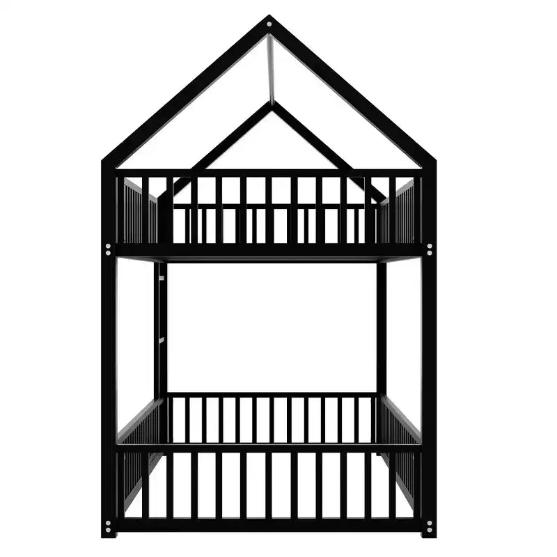 Lit superposé jumeau en métal pour enfants, lit superposé jumeau au sol avec clôture, porte et garde-corps