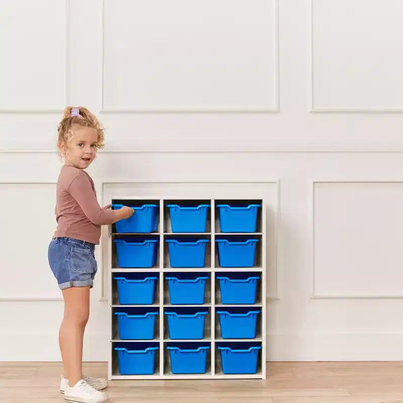 Meuble de rangement ECR4Kids Streamline à 15 casiers avec 15 bacs à façade incurvée, 5x3, mobilier pour enfants