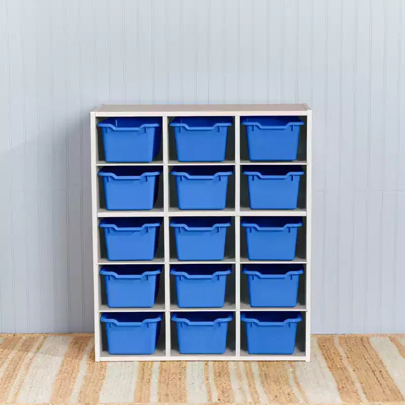 Meuble de rangement ECR4Kids Streamline à 15 casiers avec 15 bacs à façade incurvée, 5x3, mobilier pour enfants