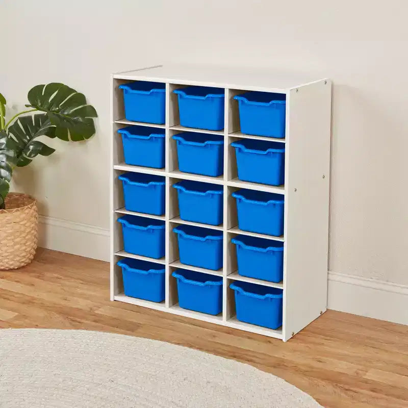 Meuble de rangement ECR4Kids Streamline à 15 casiers avec 15 bacs à façade incurvée, 5x3, mobilier pour enfants