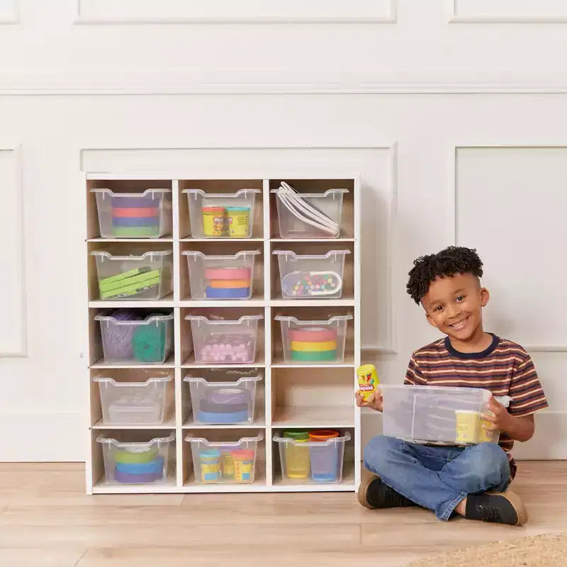 Meuble de rangement ECR4Kids Streamline à 15 casiers avec 15 bacs à façade incurvée, 5x3, mobilier pour enfants