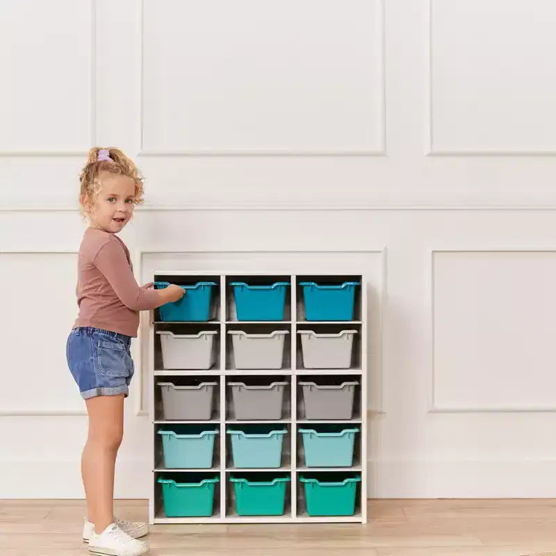 Meuble de rangement ECR4Kids Streamline à 15 casiers avec 15 bacs à façade incurvée, 5x3, mobilier pour enfants