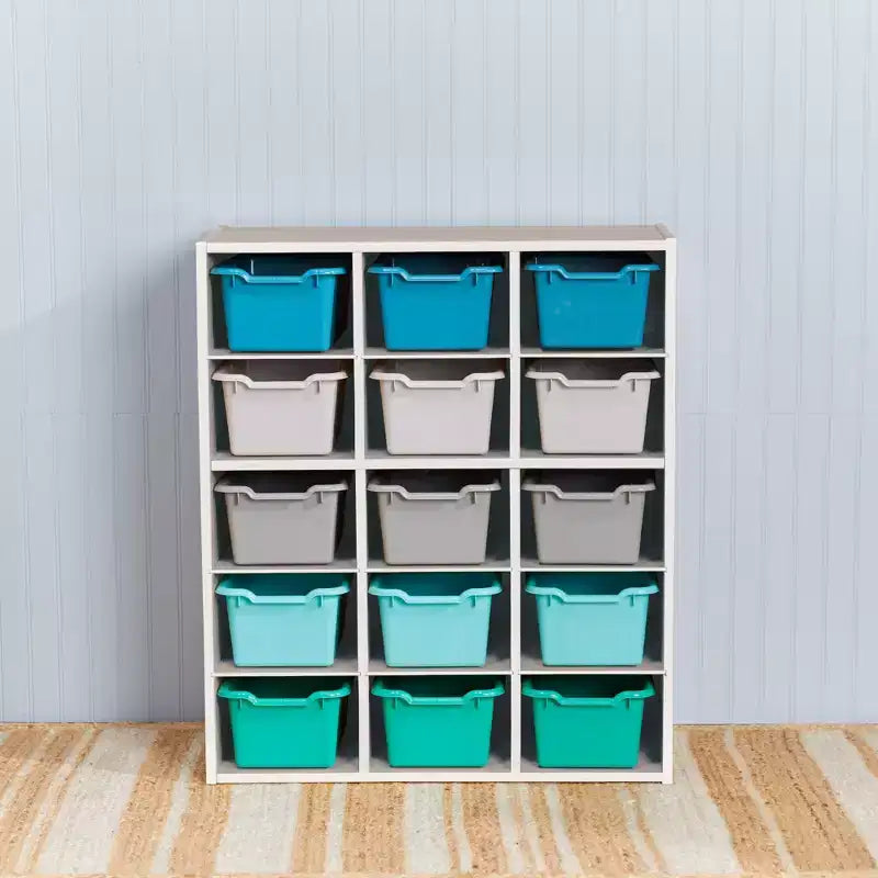 Meuble de rangement ECR4Kids Streamline à 15 casiers avec 15 bacs à façade incurvée, 5x3, mobilier pour enfants