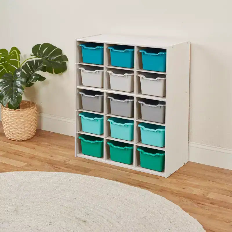 Meuble de rangement ECR4Kids Streamline à 15 casiers avec 15 bacs à façade incurvée, 5x3, mobilier pour enfants