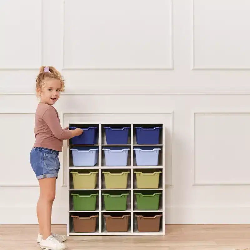 Meuble de rangement ECR4Kids Streamline à 15 casiers avec 15 bacs à façade incurvée, 5x3, mobilier pour enfants