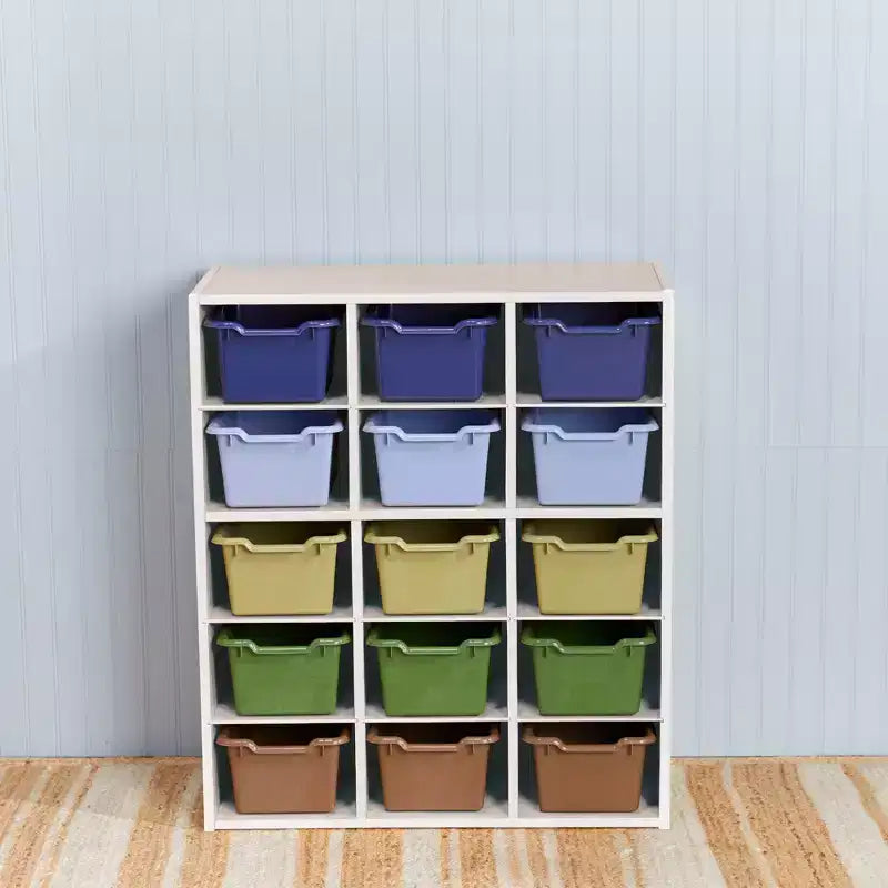 Meuble de rangement ECR4Kids Streamline à 15 casiers avec 15 bacs à façade incurvée, 5x3, mobilier pour enfants