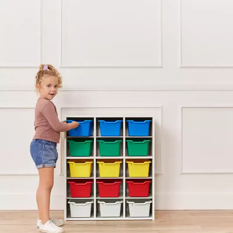 Meuble de rangement ECR4Kids Streamline à 15 casiers avec 15 bacs à façade incurvée, 5x3, mobilier pour enfants