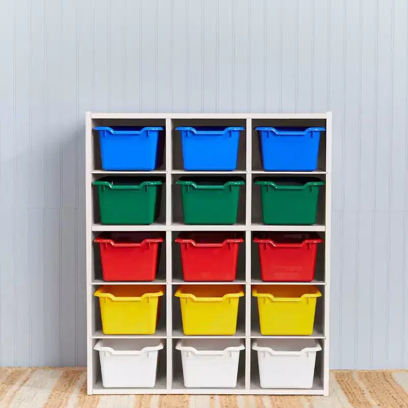 Meuble de rangement ECR4Kids Streamline à 15 casiers avec 15 bacs à façade incurvée, 5x3, mobilier pour enfants