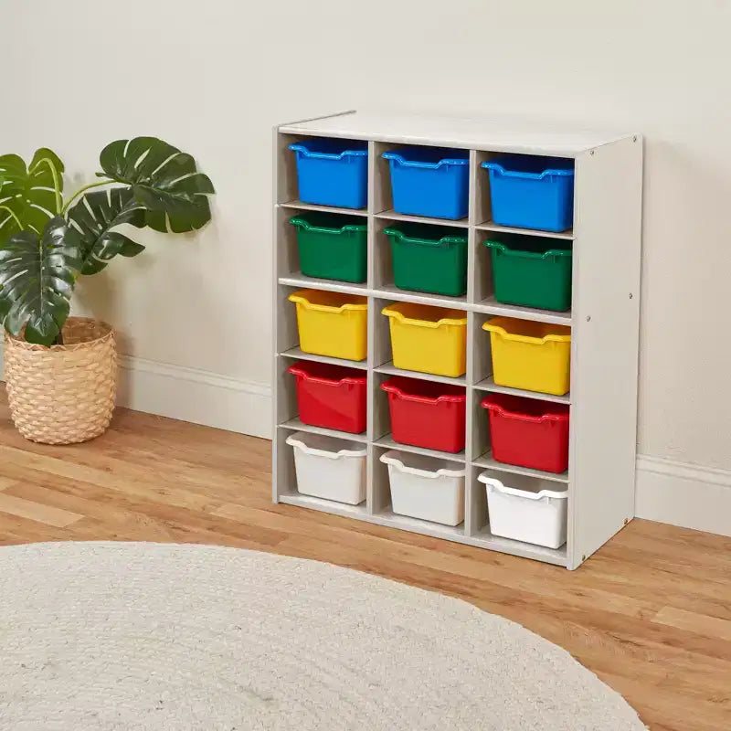 Meuble de rangement ECR4Kids Streamline à 15 casiers avec 15 bacs à façade incurvée, 5x3, mobilier pour enfants