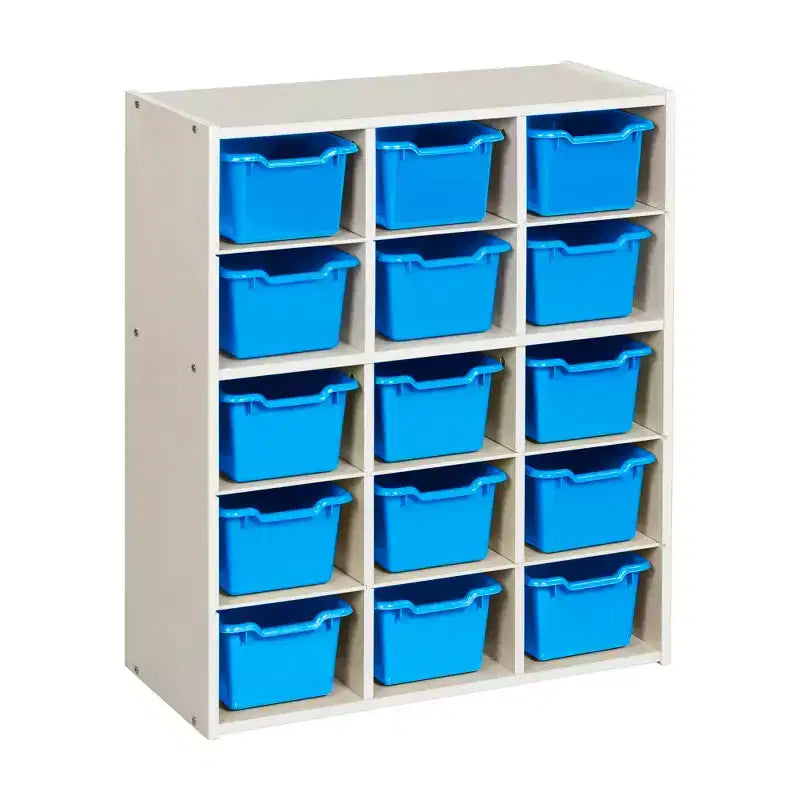 Meuble de rangement ECR4Kids Streamline à 15 casiers avec 15 bacs à façade incurvée, 5x3, mobilier pour enfants