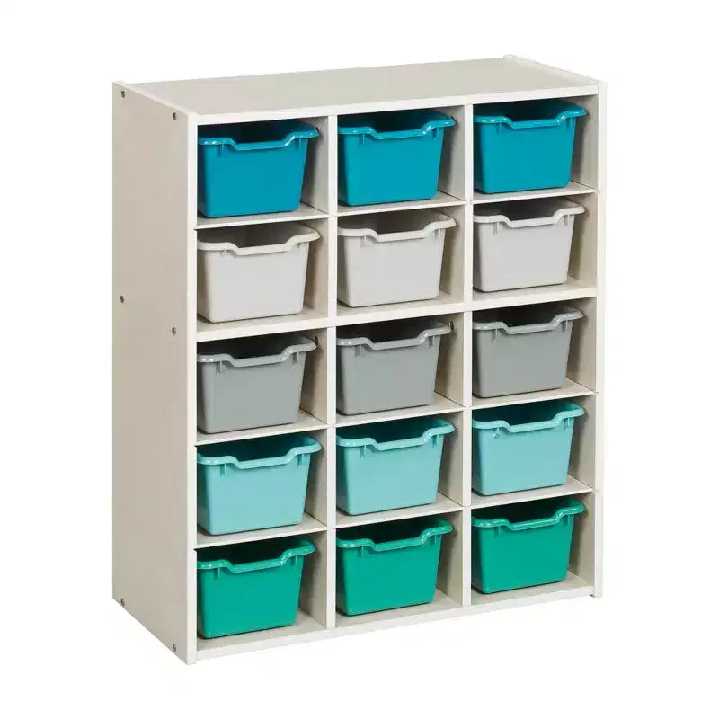 Meuble de rangement ECR4Kids Streamline à 15 casiers avec 15 bacs à façade incurvée, 5x3, mobilier pour enfants