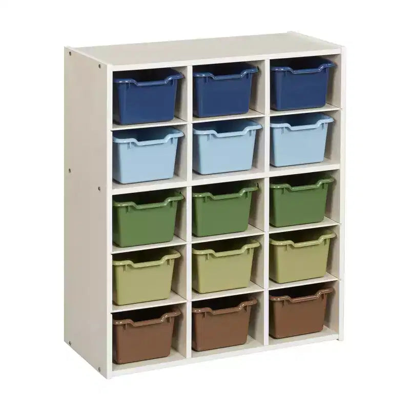 Meuble de rangement ECR4Kids Streamline à 15 casiers avec 15 bacs à façade incurvée, 5x3, mobilier pour enfants