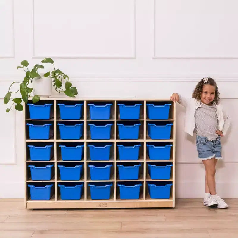 Meuble de rangement mobile à 25 casiers ECR4Kids et 25 bacs de rangement à façade ouverte, 5x5, Meuble pour enfants
