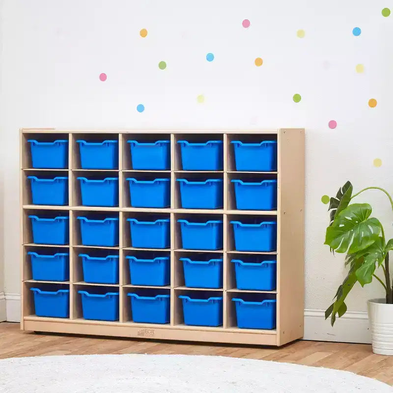 Meuble de rangement mobile à 25 casiers ECR4Kids et 25 bacs de rangement à façade ouverte, 5x5, Meuble pour enfants