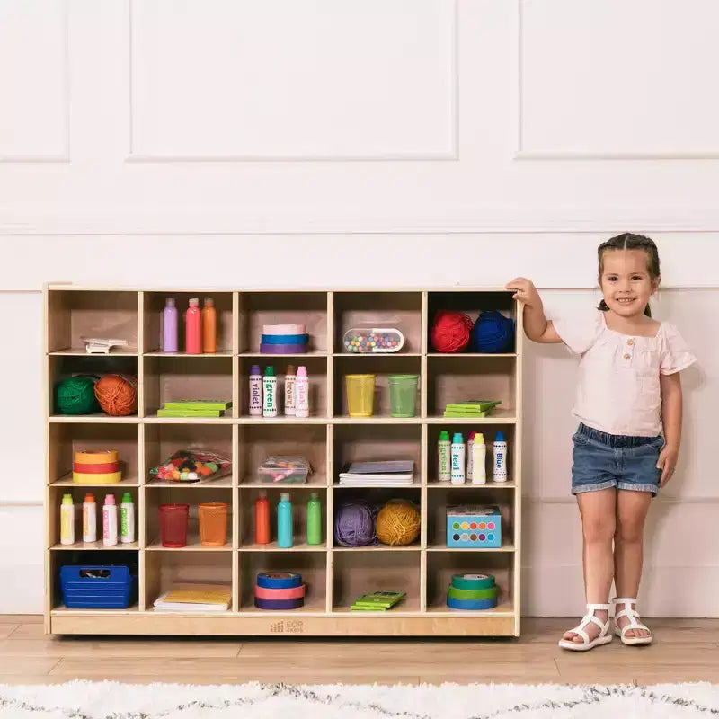 Meuble de rangement mobile à 25 casiers ECR4Kids et 25 bacs de rangement à façade ouverte, 5x5, Meuble pour enfants