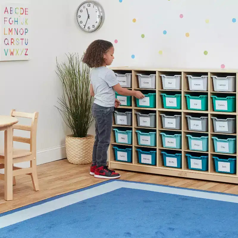 Meuble de rangement mobile à 25 casiers ECR4Kids et 25 bacs de rangement à façade ouverte, 5x5, Meuble pour enfants