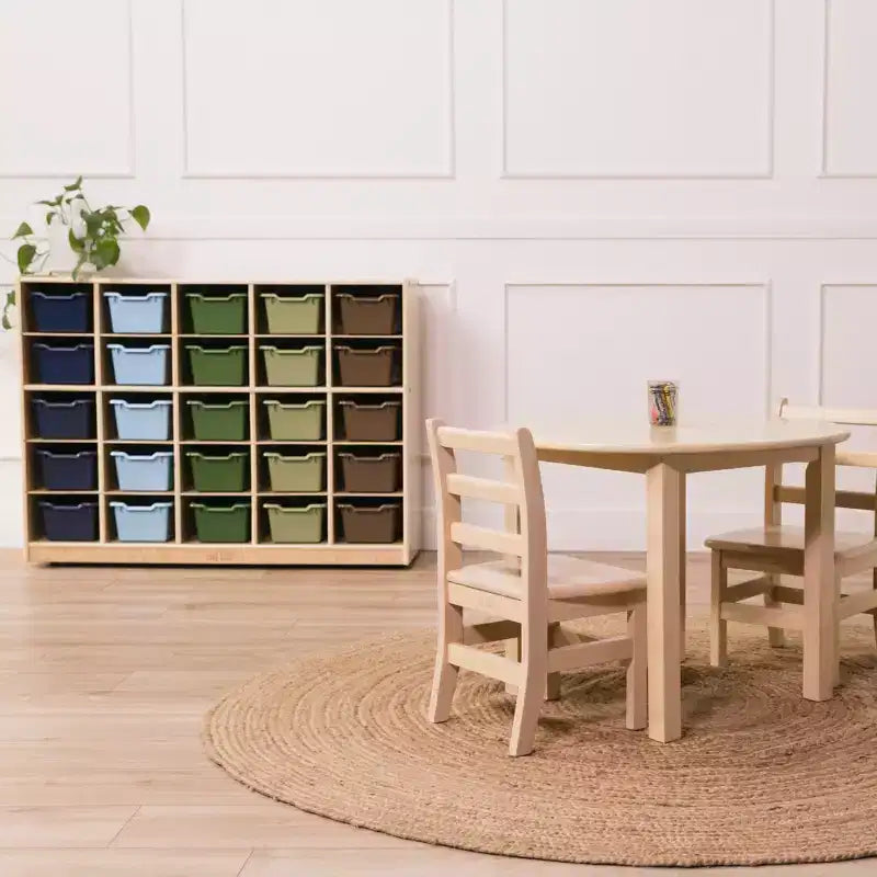 Meuble de rangement mobile à 25 casiers ECR4Kids et 25 bacs de rangement à façade ouverte, 5x5, Meuble pour enfants