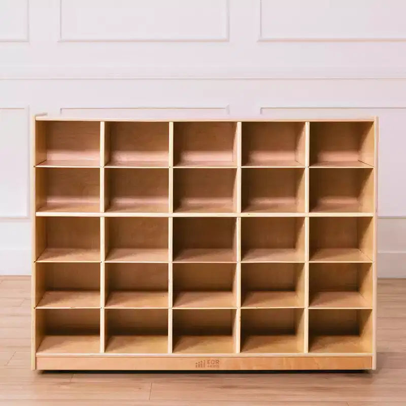 Meuble de rangement mobile à 25 casiers ECR4Kids et 25 bacs de rangement à façade ouverte, 5x5, Meuble pour enfants