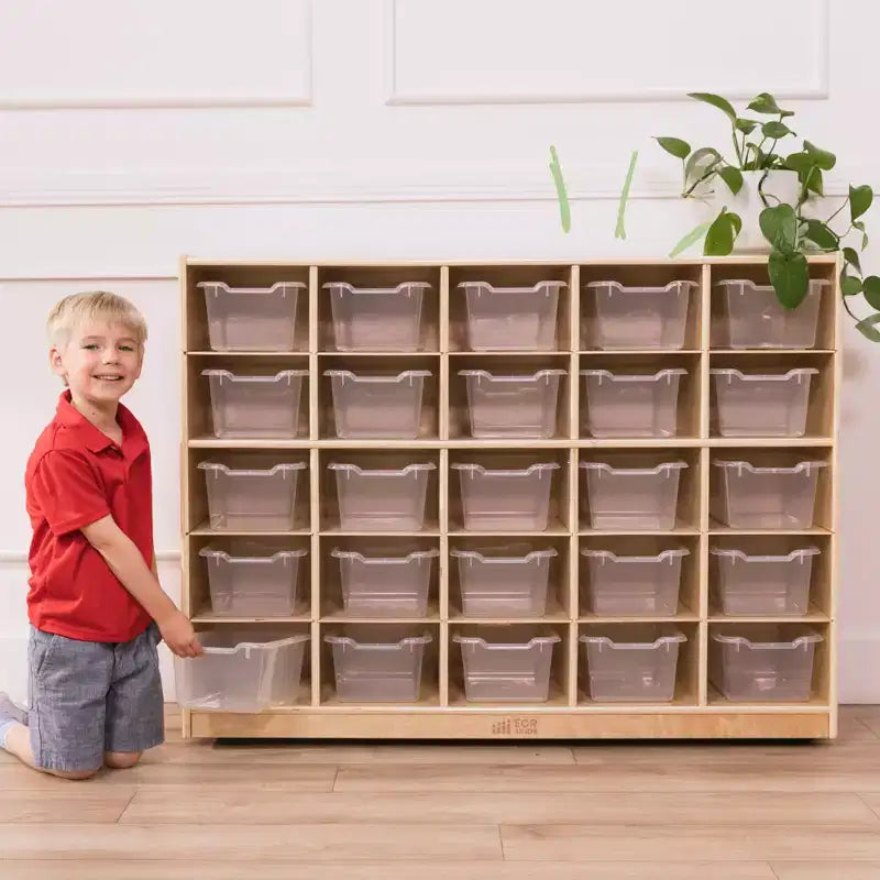 Meuble de rangement mobile à 25 casiers ECR4Kids et 25 bacs de rangement à façade ouverte, 5x5, Meuble pour enfants