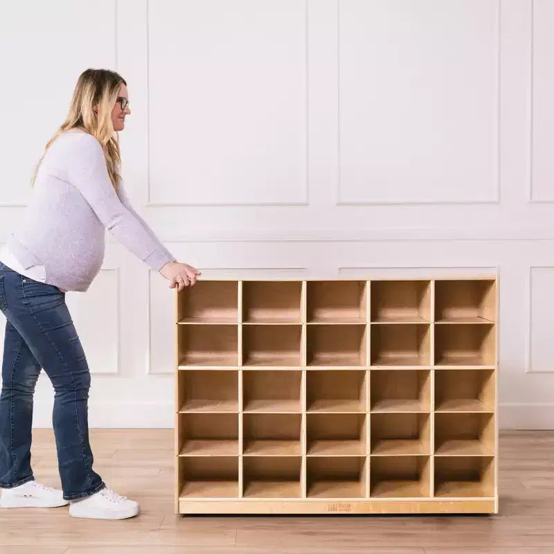 Meuble de rangement mobile à 25 casiers ECR4Kids et 25 bacs de rangement à façade ouverte, 5x5, Meuble pour enfants