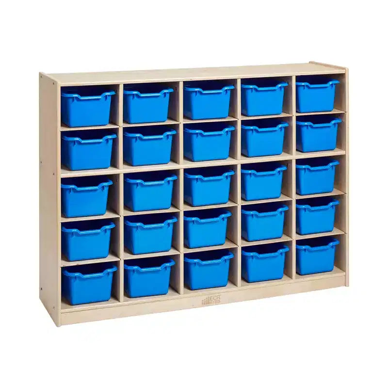 Meuble de rangement mobile à 25 casiers ECR4Kids et 25 bacs de rangement à façade ouverte, 5x5, Meuble pour enfants