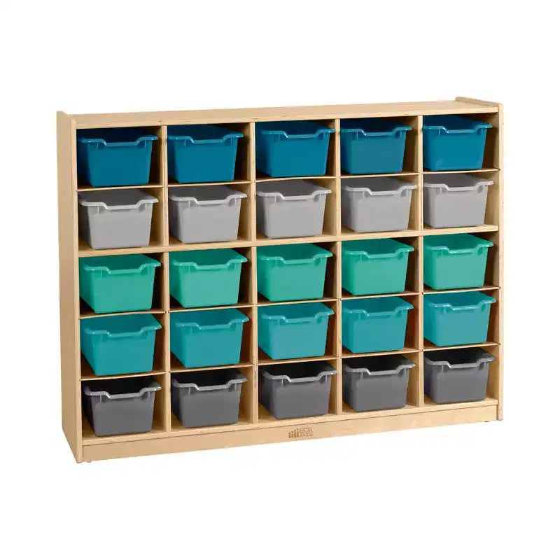 Meuble de rangement mobile à 25 casiers ECR4Kids et 25 bacs de rangement à façade ouverte, 5x5, Meuble pour enfants