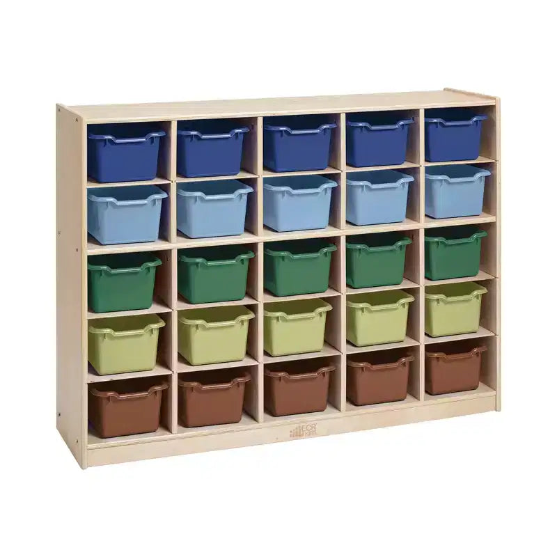 Meuble de rangement mobile à 25 casiers ECR4Kids et 25 bacs de rangement à façade ouverte, 5x5, Meuble pour enfants
