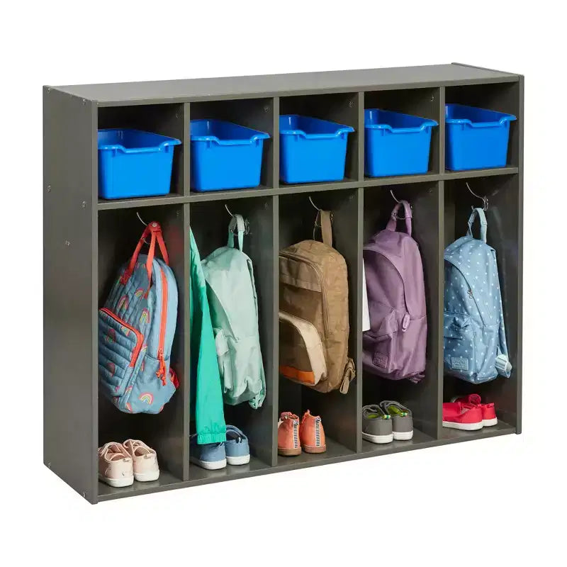 Vestiaire à 5 compartiments pour tout-petits et 5 bacs de rangement avant à écope ECR4Kids Streamline, Rangement à casiers