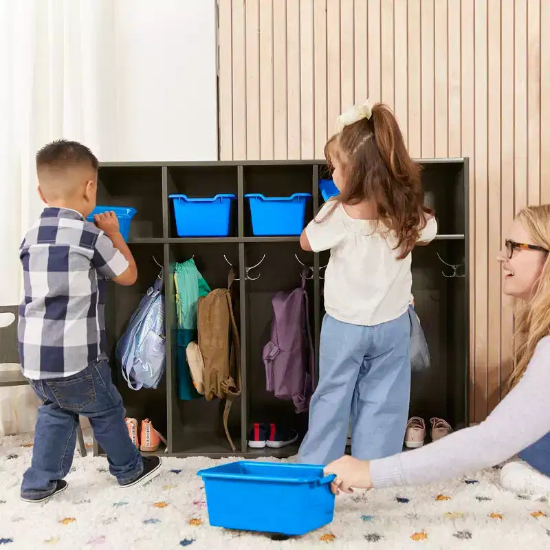 Vestiaire à 5 compartiments pour tout-petits et 5 bacs de rangement avant à écope ECR4Kids Streamline, Rangement à casiers