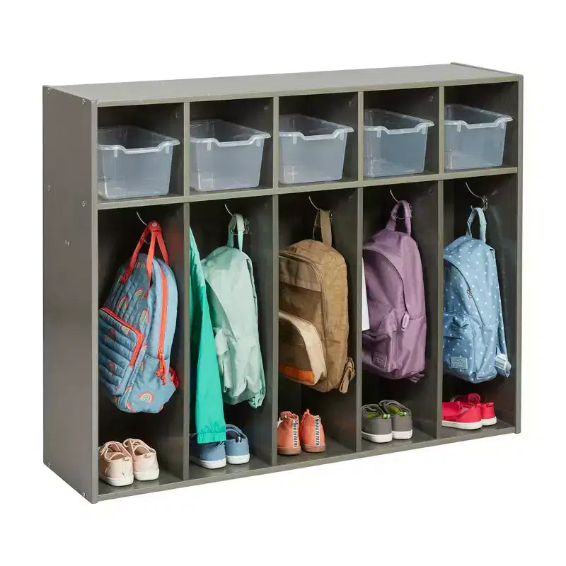 Vestiaire à 5 compartiments pour tout-petits et 5 bacs de rangement avant à écope ECR4Kids Streamline, Rangement à casiers