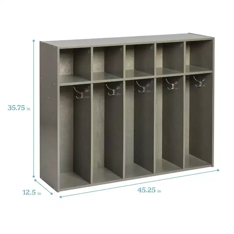 Vestiaire à 5 compartiments pour tout-petits et 5 bacs de rangement avant à écope ECR4Kids Streamline, Rangement à casiers
