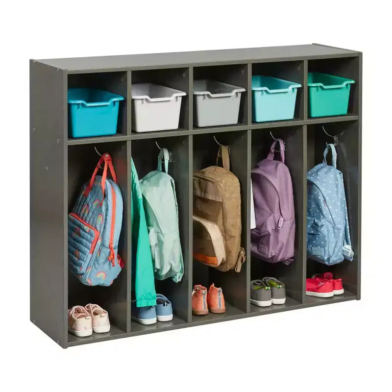 Vestiaire à 5 compartiments pour tout-petits et 5 bacs de rangement avant à écope ECR4Kids Streamline, Rangement à casiers
