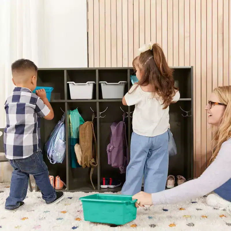 Vestiaire à 5 compartiments pour tout-petits et 5 bacs de rangement avant à écope ECR4Kids Streamline, Rangement à casiers