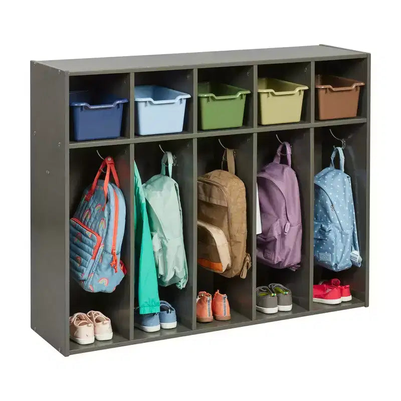 Vestiaire à 5 compartiments pour tout-petits et 5 bacs de rangement avant à écope ECR4Kids Streamline, Rangement à casiers