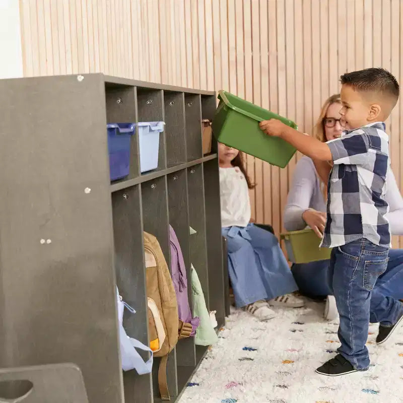 Vestiaire à 5 compartiments pour tout-petits et 5 bacs de rangement avant à écope ECR4Kids Streamline, Rangement à casiers