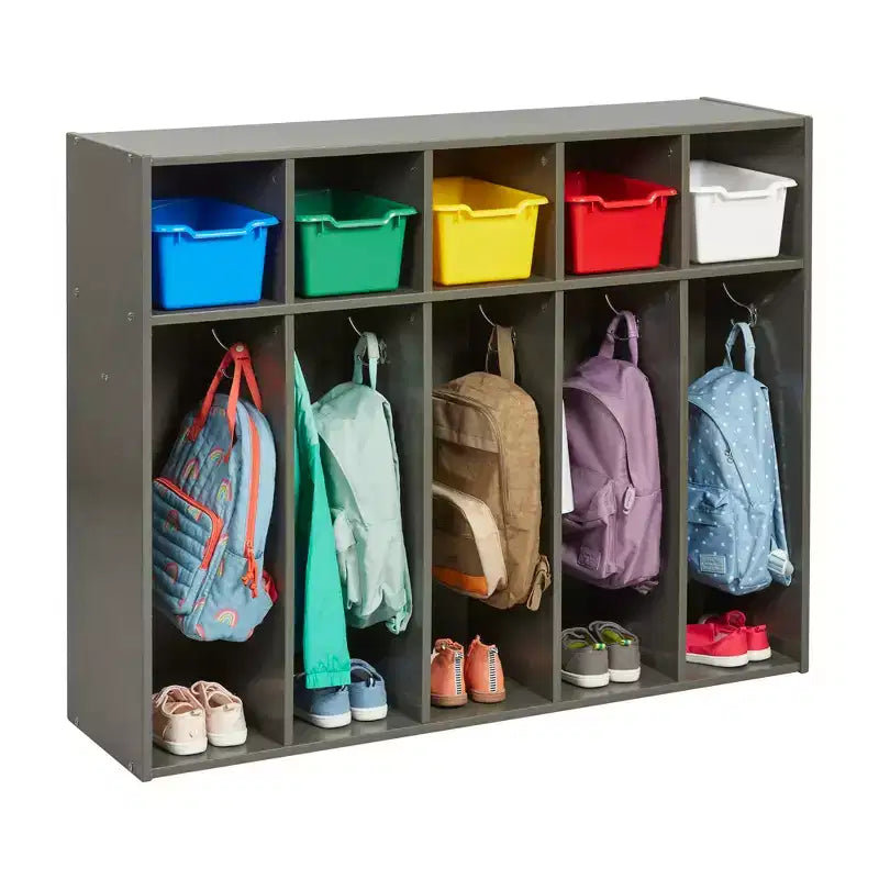 Vestiaire à 5 compartiments pour tout-petits et 5 bacs de rangement avant à écope ECR4Kids Streamline, Rangement à casiers