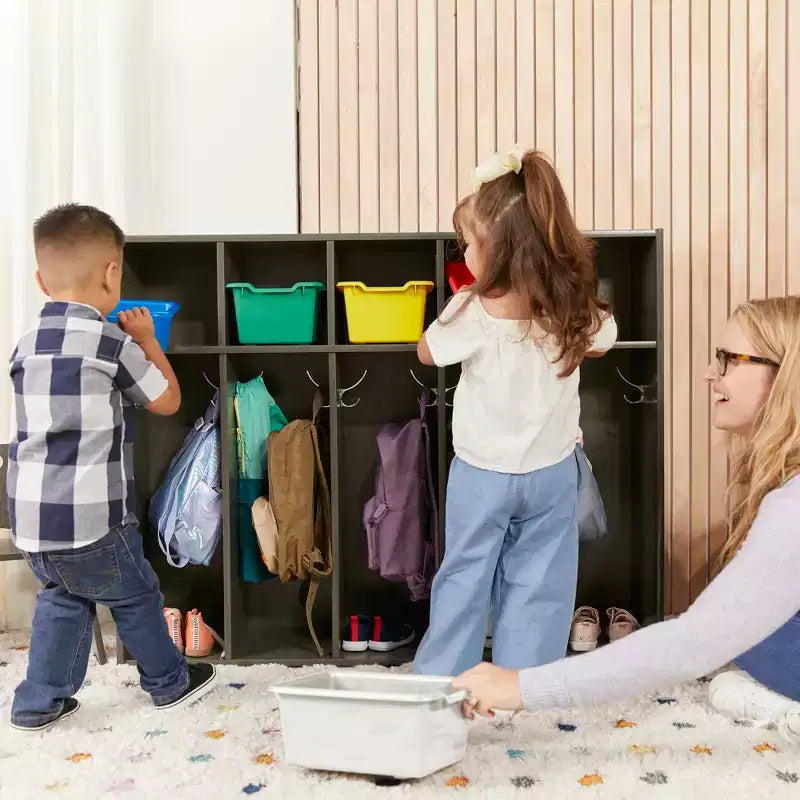 Vestiaire à 5 compartiments pour tout-petits et 5 bacs de rangement avant à écope ECR4Kids Streamline, Rangement à casiers