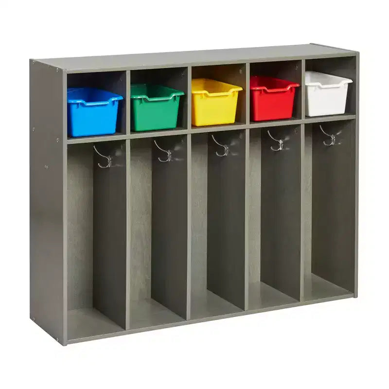 ECR4Kids Streamline 5-Section Toddler Coat Locker and 5 Scoop Front Bins, Cubby Storage