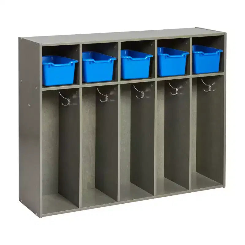 Vestiaire à 5 compartiments pour tout-petits et 5 bacs de rangement avant à écope ECR4Kids Streamline, Rangement à casiers