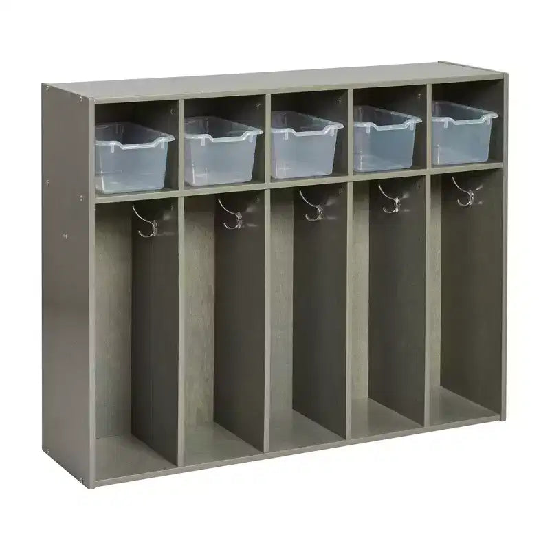 Vestiaire à 5 compartiments pour tout-petits et 5 bacs de rangement avant à écope ECR4Kids Streamline, Rangement à casiers