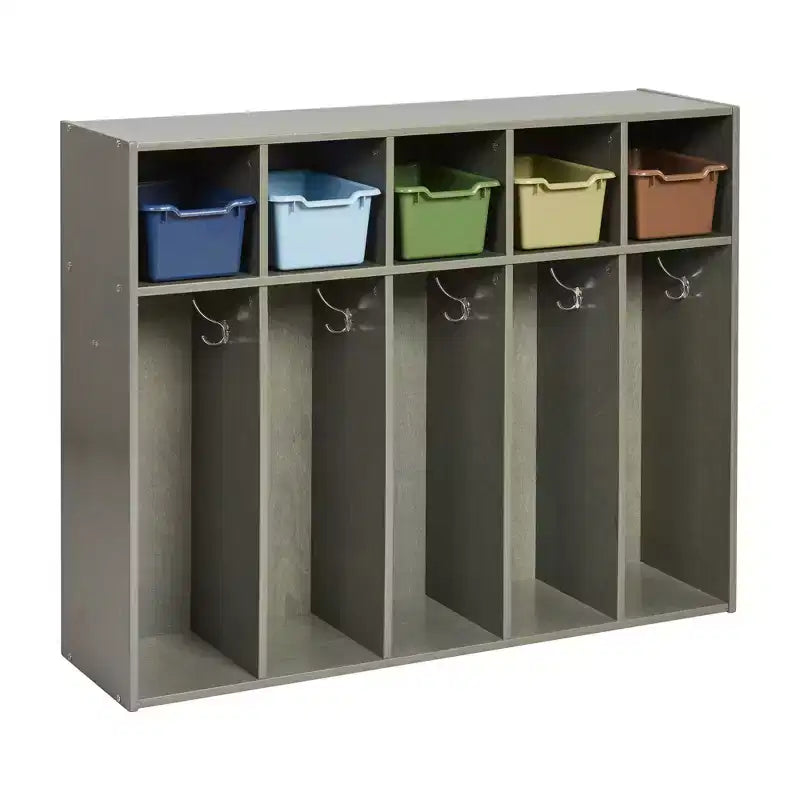 Vestiaire à 5 compartiments pour tout-petits et 5 bacs de rangement avant à écope ECR4Kids Streamline, Rangement à casiers