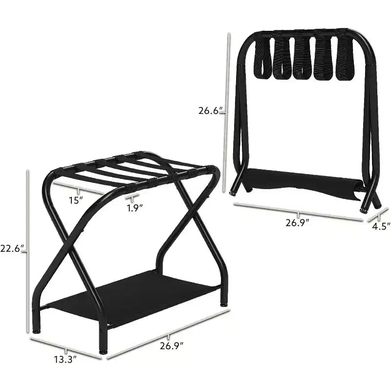 Bartnelli Lot de 2 porte-bagages pliables en métal de qualité supérieure avec étagère de rangement pliable et sangles en nylon durables