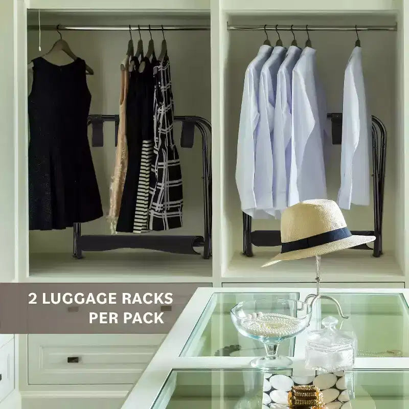 Bartnelli Lot de 2 porte-bagages pliables en métal de qualité supérieure avec étagère de rangement pliable et sangles en nylon durables