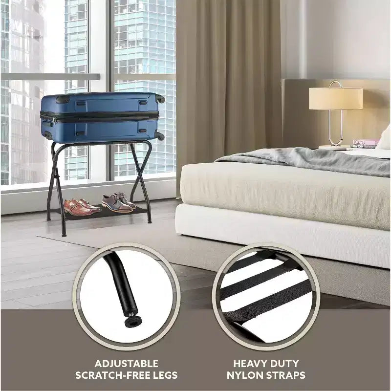 Bartnelli Lot de 2 porte-bagages pliables en métal de qualité supérieure avec étagère de rangement pliable et sangles en nylon durables