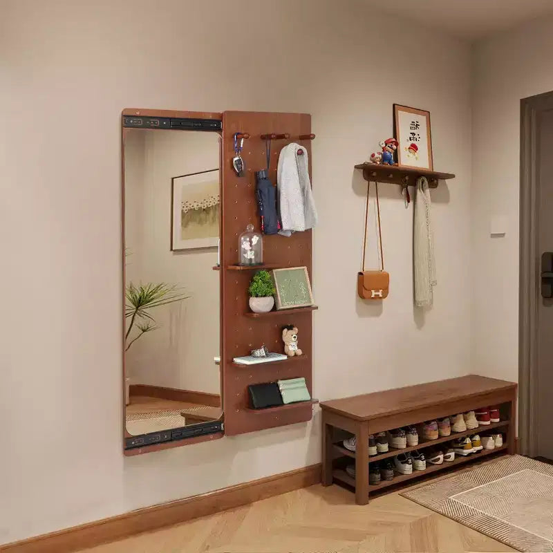 Miroir mural pleine longueur Whisen en bois de caoutchouc avec panneau amovible et crochets ajustables