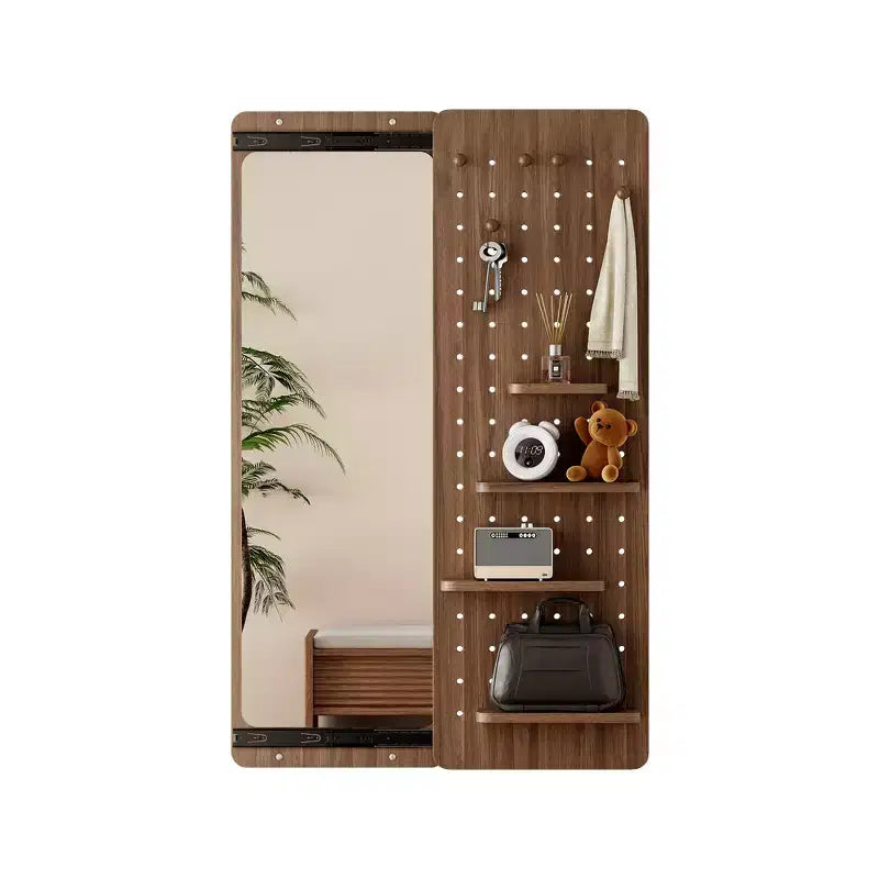 Miroir mural pleine longueur Whisen en bois de caoutchouc avec panneau amovible et crochets ajustables