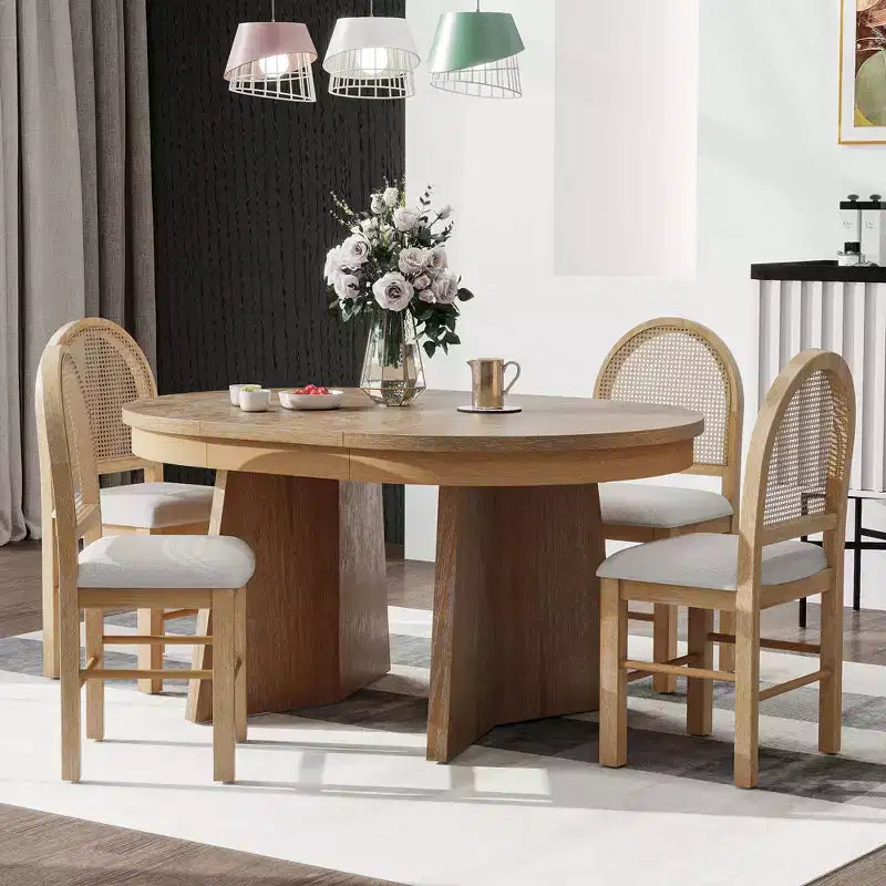 GDFStudio Harper - Ensemble de salle à manger 5 pièces avec table extensible et chaises rembourrées à dossier en rotin