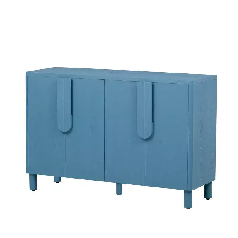 Meuble de rangement buffet 4 portes en bois avec étagères réglables et poignées arquées uniques pour salle à manger, cuisine ou salon