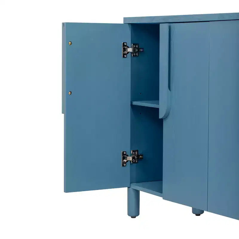 Meuble de rangement buffet 4 portes en bois avec étagères réglables et poignées arquées uniques pour salle à manger, cuisine ou salon