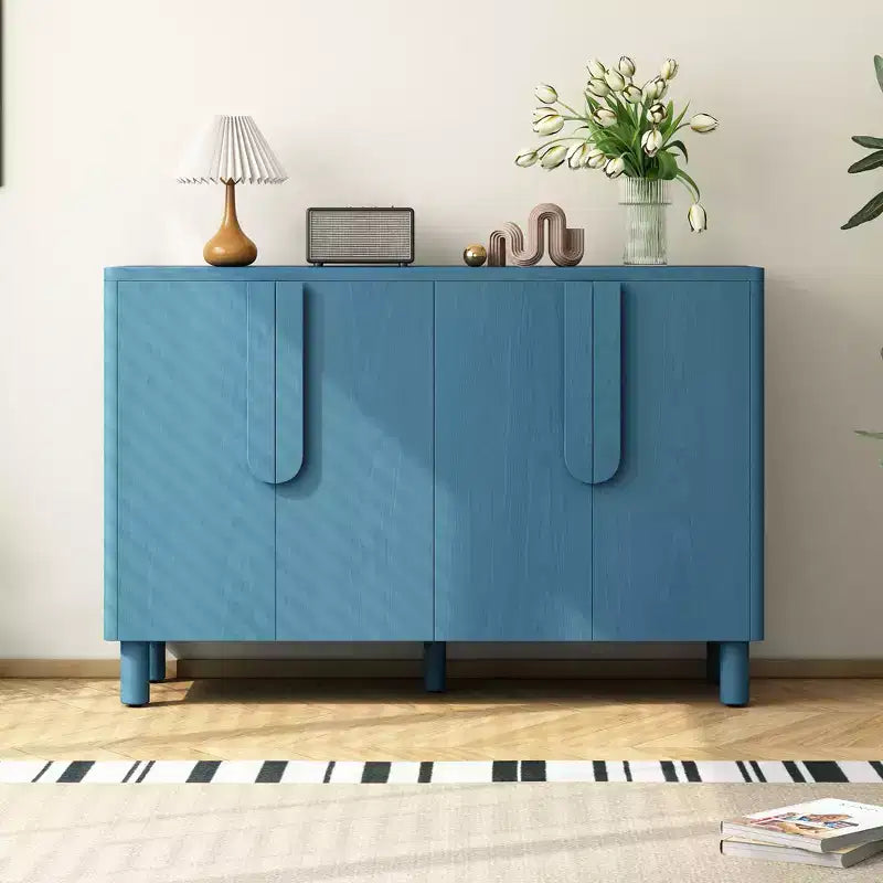 Meuble de rangement buffet 4 portes en bois avec étagères réglables et poignées arquées uniques pour salle à manger, cuisine ou salon